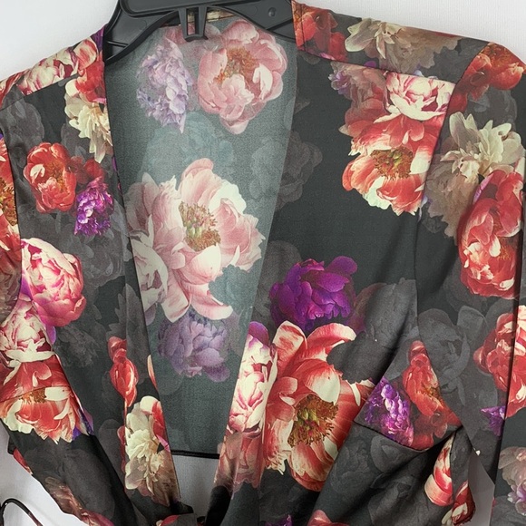 LPA Floral 100% Silk Cutout Mini Dress Long Sleeve Size Small - Picture 4 of 6